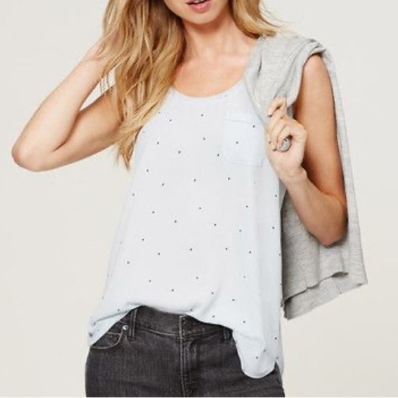 NWT Ann Taylor LOFT Morning Tide Blue Starry Long Rib Trim Tank Size XS - Picture 1 of 9